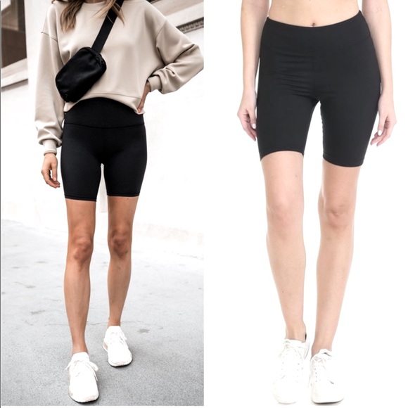 BLACK SUPER SOFT HIGH WAIST STRETCHY BIKER SHORTS - Picture 2 of 4